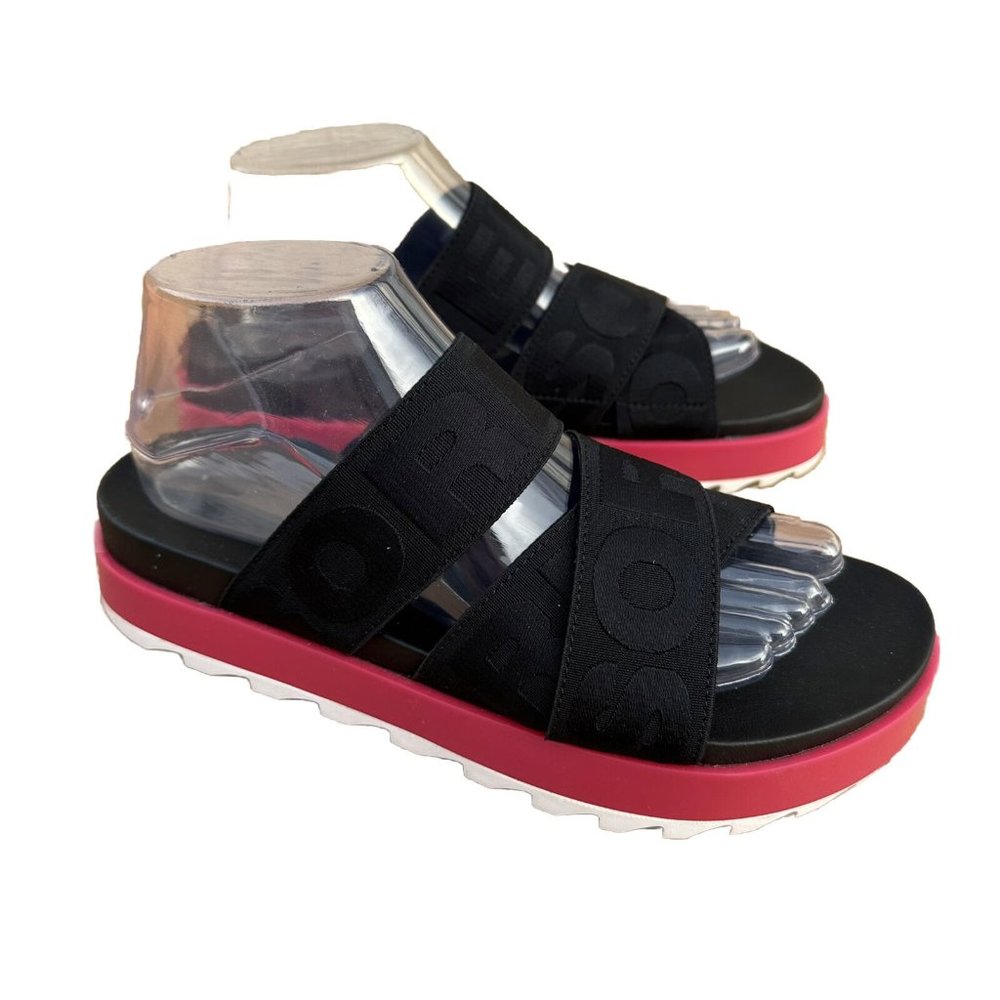 Sorel Black and Pink Slide Sandals
